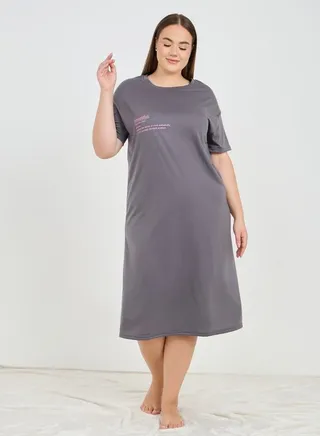 Script Slogan Drop Shoulder Sleep T-Shirt Dress 