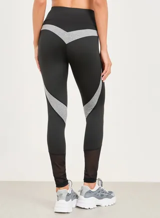 Contrast Melange Panel Detail Full Length Legging 