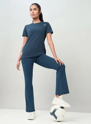 Solid Elastic Waistband Fit & Flare Pants 