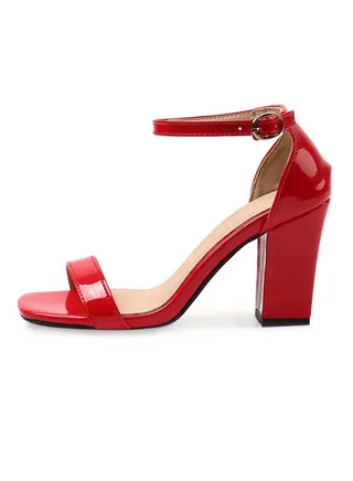 Leather Buckle Closure Casual Sandals Red 