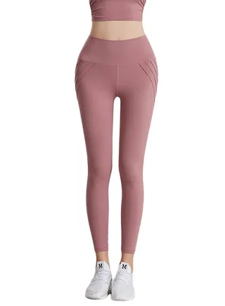 Solid Pattern High-Waist Sports Leggings Pink 