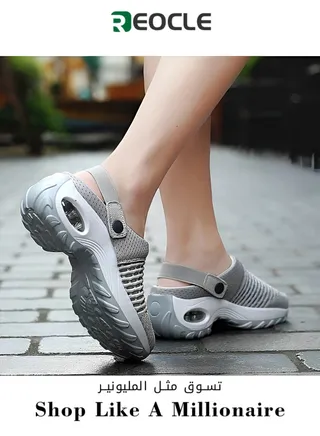 Women's Sandals Air Cushion Platform Mesh Sandals Lightweight Sneaker Mules Sandals Summer Breathable Beach Shoes Outdoor Slippers Walking Sandals 