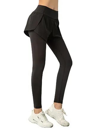 Solid Layered Sports Leggings Black 