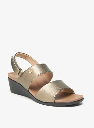 Women Textured Wedge Heel Sandals with Hook and Loop Closure Ramadan Collection 