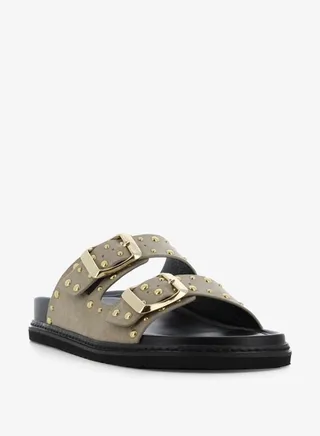 Women's Stud Embellished Slip-On Sandals with Buckles 