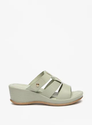 Women's Textured Slide Sandal With Wedge Heels 