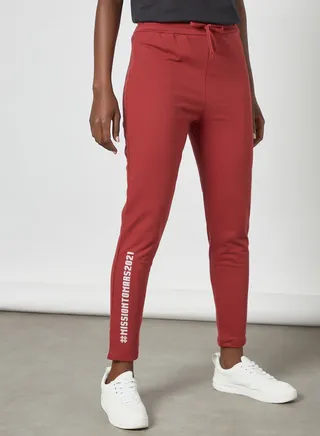 Text Print Cotton Jogger Maroon 