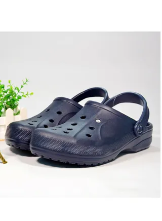 Brand Logo Detail Back Strap Round Toe Slip-On Comfort Clogs 