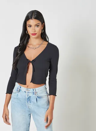 Front Tie Cardigan Black 