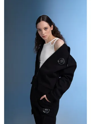 Woman Oversize Fit Hooded Long Sleeve Knitted Cardigan 