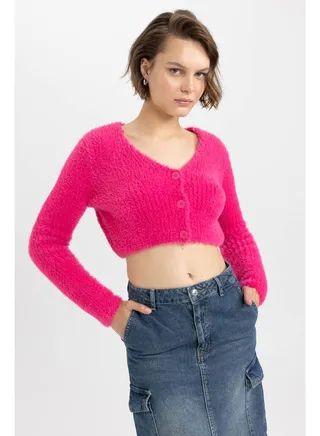 Woman Slim Fit V Neck Long Sleeve Tricot Cardigan 