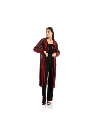 Casual Checkered  Cardigan Burgundy 