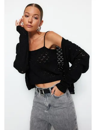 Cardigan - Black - Regular fit 
