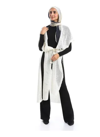 Perforated Pattern Open Neckline Cardigan - Off White 