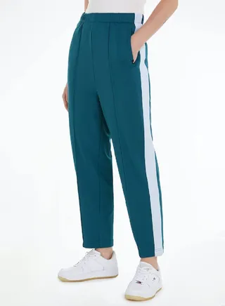 Women's Varsity Stripe Tapered Flare Fit Joggers -  Recycled polyester blend, Cyan 