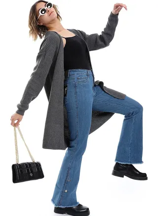 Open Neckline Slip On Cardigan_Grey 