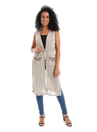 Open Neckline Cardigan And Sleevness 