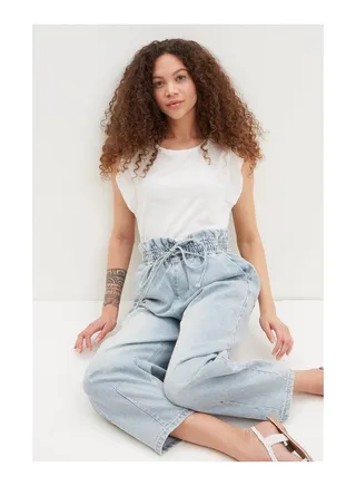 Petite Lightwash Denim Elasticated Joggers 