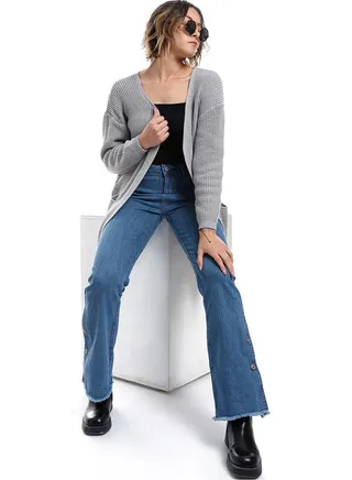 Open Neckline Slip On Cardigan_Heather Grey 