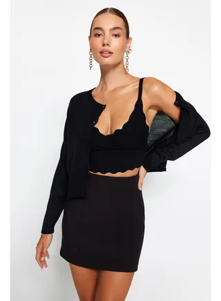 Black Blouse-Cardigan Knitwear Set 