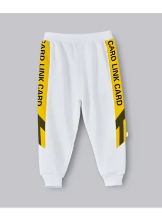 Slogan Side Stripe Detail Mid-Rise Joggers White/Yellow/Black 