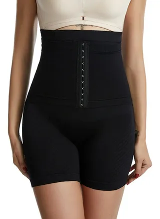 Womens Body Shaper Tummy Control Buckled Underwear Boxer Briefs Solid Color Slim High Waist Hip Lift Shapewear Safety Underpants Black 