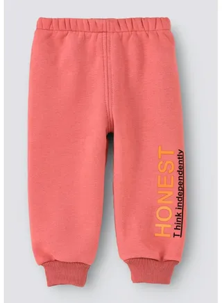 Slogan Printed Mid-Rise Joggers Pink 