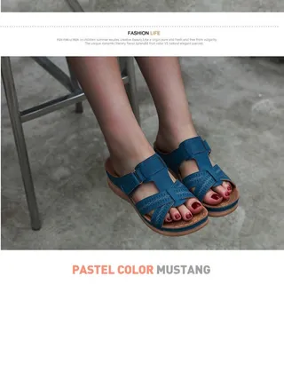 Spring And Summer New Comfortable Casual Wedges To Wear Sandals Outside The Beach  Blue 