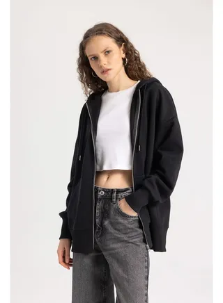 Woman Oversize Fit Hooded Long Sleeve Knitted Cardigan 