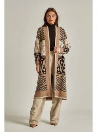 Fancy Long Sleeve Jacquard Long Cardigan 