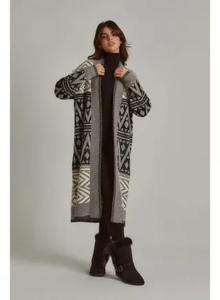 Fancy Long Sleeve Jacquard Long Cardigan 