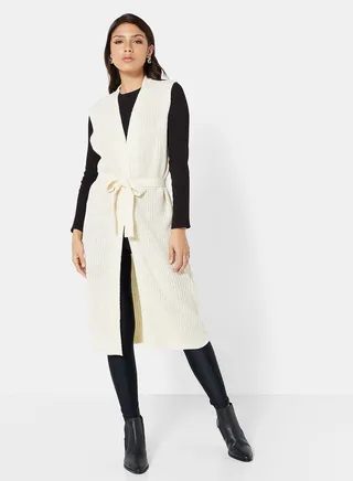 Knitted Longline Sleeveless Cardigan 