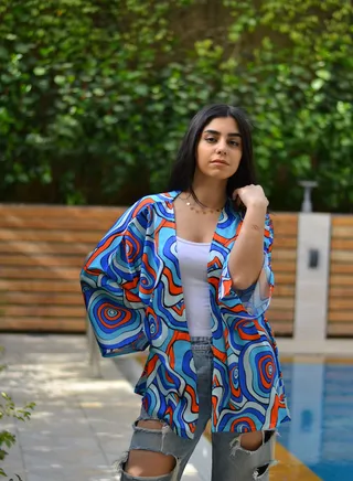Cardigan Silk Blue Maze 