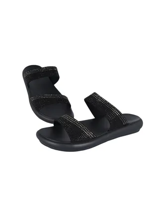 Michelle Morgan Ladies Elegant Double Strap Flat Heel Slipon Black 36 