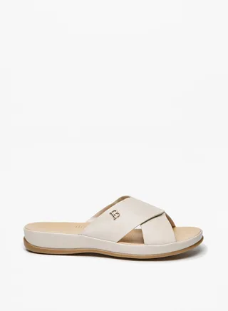 Women Logo Detail Slip-On Cross Strap Sandals 