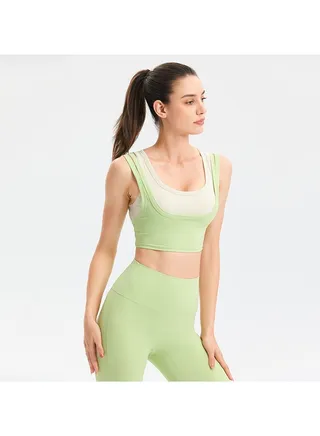 Sports underwear back shock-proof gathering running style, abdominal yoga wear bra fake two fitness wear vests. 
