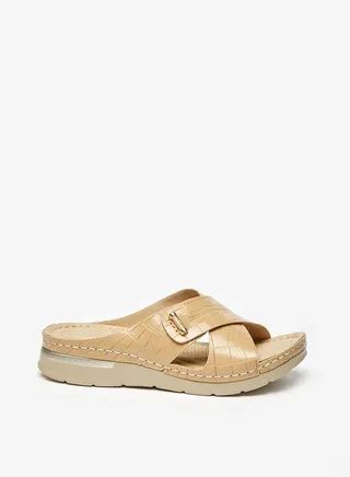 Women Textured Slip-On Cross Strap Sandals 