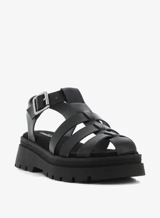 Women's Solid Strappy Flatform Sandals with Buckle Closure 