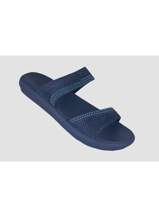 Michelle Morgan Ladies Elegant Double Strap Flat Heel Slipon Blue 36 