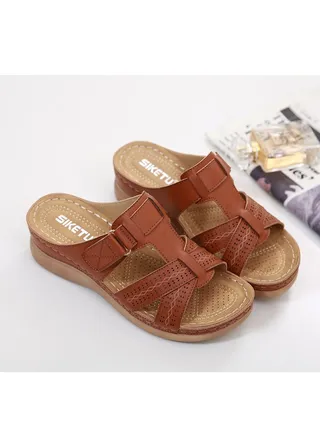 Spring And Summer New Comfortable Casual Wedges To Wear Sandals Outside The Beach  Brown 