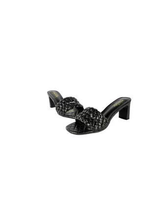 Michelle Morgon Ladies Mesh Strap Block Heel Sandals  Black 092-2272 
