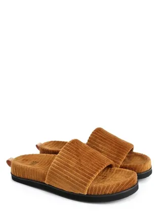 Women's Textile Platform Slide Clogs Soft Corduroy Brown 