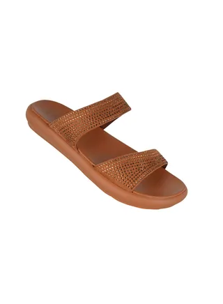 Michelle Morgan Ladies Elegant Double Strap Flat Heel Slipon Brown 36 
