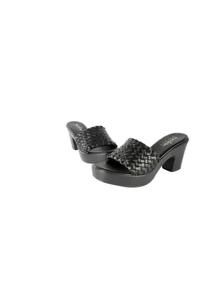 Michelle Morgon Ladies Mesh Strap Block Heel Sandals Black 092-2284 
