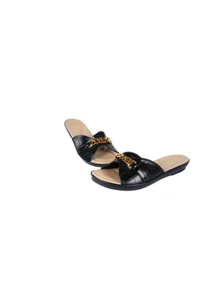 Michelle Morgon Ladies Croco Print Flat Sandals Black 092-2296 