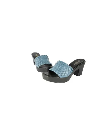 092-2285 Michelle Morgon Ladies Mesh Strap Block Heel Sandals Blue 