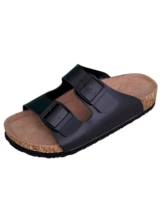 Couple Shoes unisex slippers for Woman men with adjustable buckle sandals anti slip PU leather flip flops outdoor Soft Comfy slipper Rup Art 