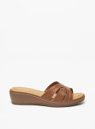 Women Textured Slip-On Cross Strap Sandals 