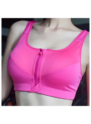 Women's Yoga Fitness Workout Seamless Racer-back Gym Zipper Front Sports Bra Top. 