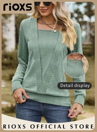 Women's Long Sleeve Fitted Shirt Knitted Solid Color Tops Soft and Comfortable Pullover Shirt 